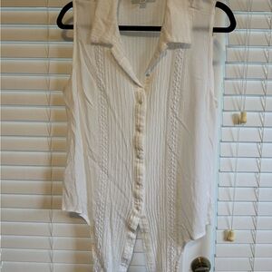 Idyllwind White Sleeveless Button-Down Tie-Front Shirt